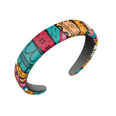 Taki Smooth Leather Headband - Medium - Abstract Kaleidoscope Multicolor Print - Retro Psychedelic