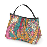 Taki Leather Slouch Handbag - Multicolor Abstract Paisley Psychedelic Retro Print - Handmade in England - Black Trim with Detachable Handle - Shoulder