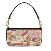 Amai Medium Leather Box Shoulder | Grab Bag - Abstract Retro 70's Boho Psychedelic Paisley All Over Print - Handbag - Textured - Zipper - Pink Orange Violet - Handmade in England
