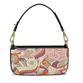 Amai Medium Leather Box Shoulder | Grab Bag - Abstract Retro 70's Boho Psychedelic Paisley All Over Print - Handbag - Textured - Zipper - Pink Orange Violet - Handmade in England