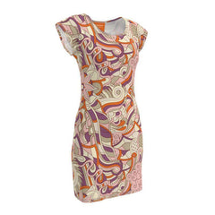 Amai Tunic T-shirt Mini Dress Abstract Paisley Print - Retro 70's Boho Dress - Swirls Psychedelic Vibrant Violet Orange Pink