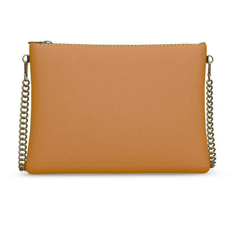 Renai Indochine Orange Sqaure Crossbody Leather Chain Essentials Bag - Flat Leather Bag - Solid Leather Color - Handmade Leather - Zipper