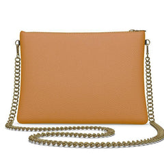 Renai Indochine Orange Sqaure Crossbody Leather Chain Essentials Bag - Flat Leather Bag - Solid Leather Color - Handmade Leather - Zipper