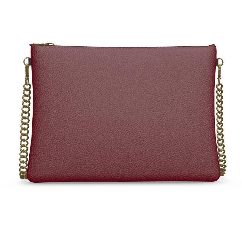 Renai Venetian Dark Red Square Crossbody Textured Leather Chain Essentials Flat Bag - Zipped - Handmade Leather Bag