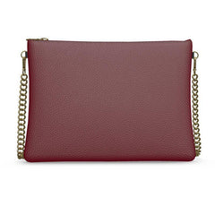 Renai Venetian Dark Red Square Crossbody Textured Leather Chain Essentials Flat Bag - Zipped - Handmade Leather Bag