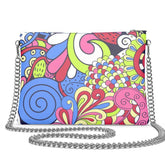 Sechia Retro Abstract Paisley Floral Print Crossbody Leather Chain Bag Square Handmade in England Textured Leather