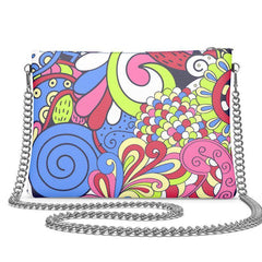 Sechia Retro Abstract Paisley Floral Print Crossbody Leather Chain Bag  Square Handmade in England Textured Leather