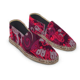 Pena Espadrille Flats - Red Abstract Paisley Print Woven Jute Canvas Retro Kaleidoscope Print Women's Handmade in England Slip Ons