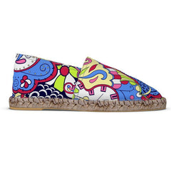Women's Sechia Espadrille Flats - Vibrant Boho Paisley Print Psychedelic Retro Woven Jute Slip On Wild Floral Pattern Handmade in England