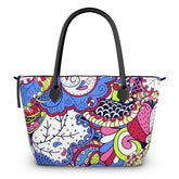 Sechia Large Zip Top Satin Tote - Vibrant Boho Paisley Print Retro Psychedelic Flower Power Swirls Bold Kaleidoscope All Over Print Handmade in England