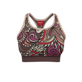 Unia Flex Sports Bra - Abstract Paisley Floral Print Red | Brown Psychedelic Retro Swirls Yoga Workout Sportswear Women's Activewear - handmade in England Tops