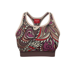 Unia Flex Sports Bra - Abstract Paisley Floral Print Red | Brown Psychedelic Retro Swirls Yoga Workout Sportswear Women's Activewear - handmade in England Tops
