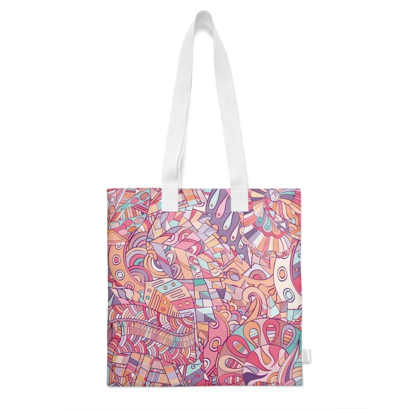 Baiu Large Carry Tote | Abstract Kaleidoscopic | Organic Cotton Canvas Neoprene Scuba Velvet Velour Shimmer Square Pink Orange Violet Abstract Shapes Swirls Retro Vibrant Carry All Handmade