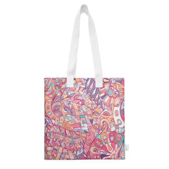 Baiu Large Carry Tote | Abstract Kaleidoscopic | Organic Cotton Canvas Neoprene Scuba Velvet Velour Shimmer Square Pink Orange Violet Abstract Shapes Swirls Retro Vibrant Carry All Handmade