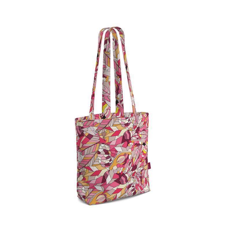 Perl Everyday Large Cotton Tote - Abstract Geometric Print in Pink Red Orange - Kaleidoscope Tangle Floral Paisley - All Over print - Carry All Handmade Bespoke Bag Bold Vibrant