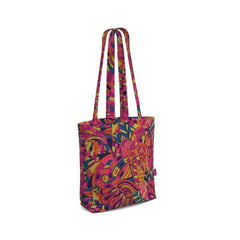 Lina Everyday Large Cotton Tote - Abstract Geometric Tangle Swirl Print Shopper Bag Zen Mehndi Scales Retro Psychedelic Bold Vibrant Shopper Handmade