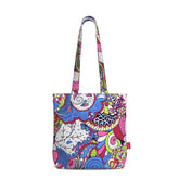Sechia Everyday Large Cotton Tote - Psychedelic Paisley Pattern Retro Bold Vibrant Gusset Bag All Over Print Blue Green Pink Funky Wild Flower Power Swirls Scales Zen Floral