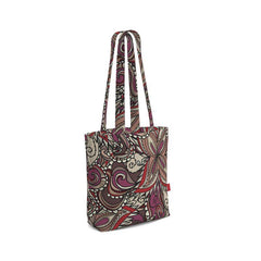 Unia Everyday Large Cotton Tote - Kaleidoscope Paisley Print Brown Red Funky Psychedelic Retro Bold Vibrant Swirls Flower Power 70's All Over Print Handmade Bespoke Shopper Bag