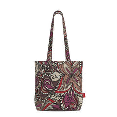 Unia Everyday Large Cotton Tote - Kaleidoscope Paisley Print Brown Red Funky Psychedelic Retro Bold Vibrant Swirls Flower Power 70's All Over Print Handmade Bespoke Shopper Bag