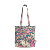 Arane Everyday Large Cotton Tote - Abstract Paisley Floral Shopper Retro Tangle Mehndi Kaleidoscope Pink Green Funky Bold Vibrant Handmade Bag Bespoke