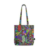 Eranas Everyday Large Cotton Tote - Multicolor Psychedelic Paisley Tangle Abstract Retro Colorful Bold Vibrant Funky Bag Zen All Over Print Handmade Shoulder
