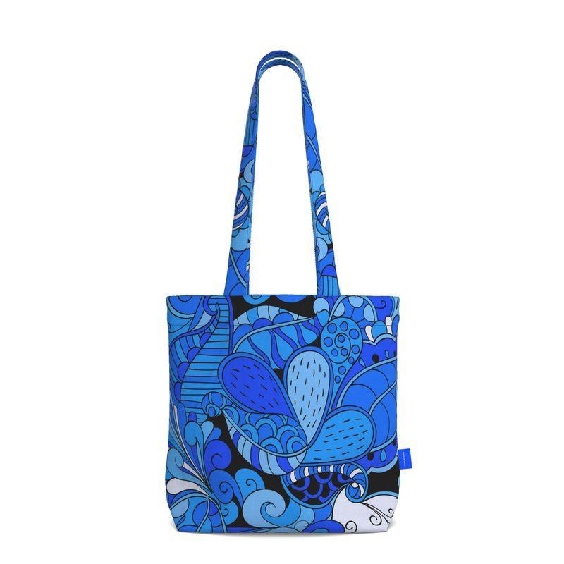 Ima Everyday Large Cotton Tote - Blue Psychedelic Paisley Print Retro Bold Tangle Funky Vibrant Kaleidoscope Zen Handmade Bag