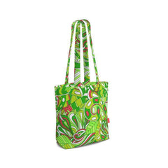 Midori Everyday Large Cotton Tote - Green & Red Kaleidoscope Print Retro Psychedelic Paisley Sinuous lines Tangle Bold Zen Shoulder Bag Swirls Handmade