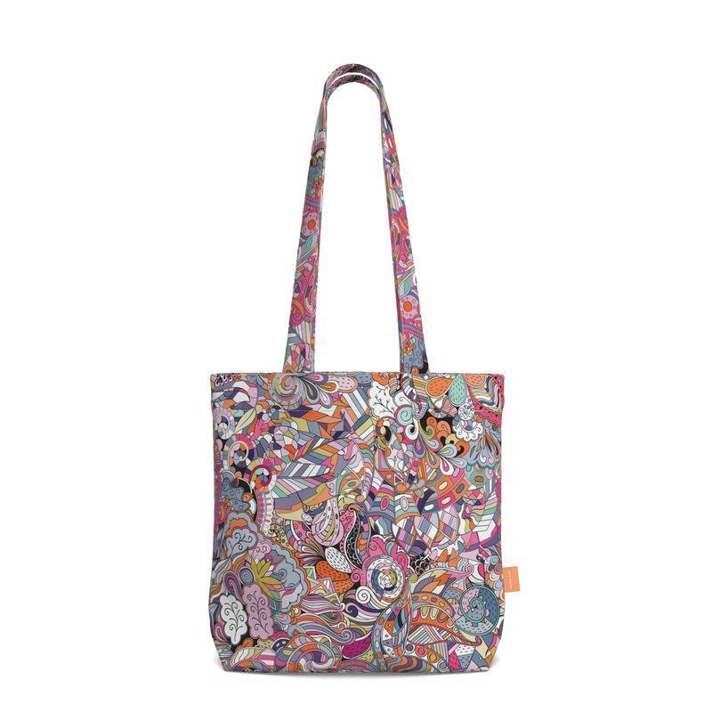 Kyuka Everyday Large Cotton Tote - Abstract Geometric Paisley Multicolor Retro Bold Vibrant Psychedelic Tangle Swirls Kaleidoscope Zen Handmade Shopper Bag Bespoke