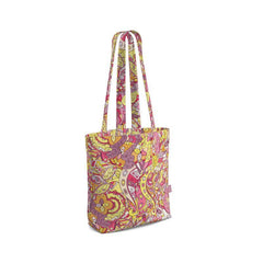 Semia Everyday Large Cotton Tote - Pink & Yellow Psychedelic Paisley Retro Bold Vibrant Tangle Kaleidoscope Zen Swirls Flower Power Hippie Handmade Shoulder Bag