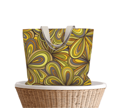 Mimosa Large Market Tote - Green Wild Retro Flowers