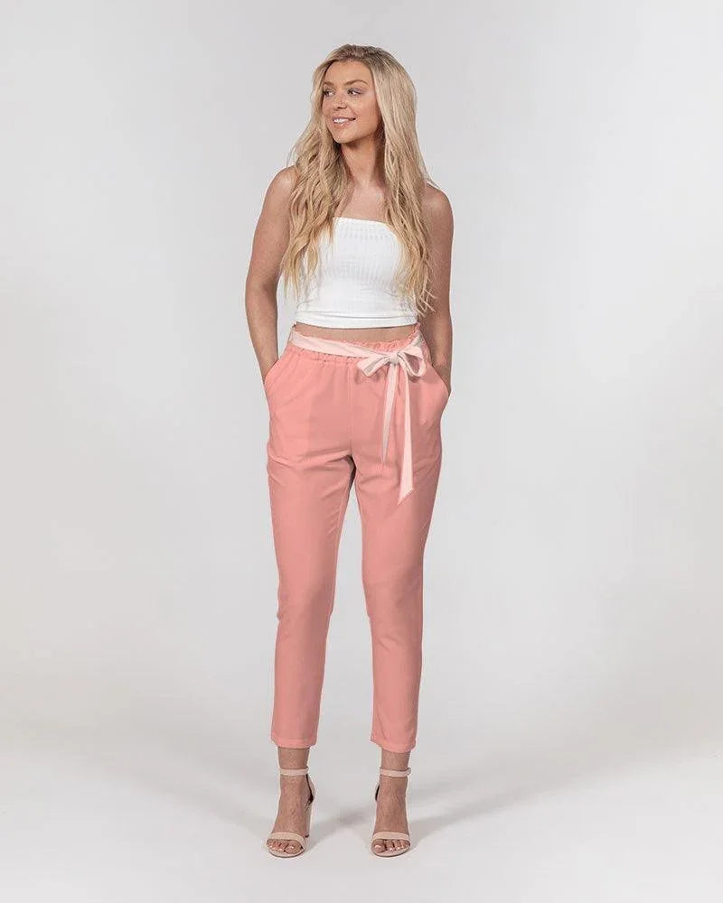 Citra Pink Belted Tapered Pants - Smooth Chiffon