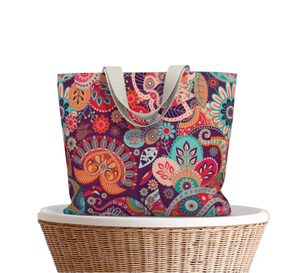 Peex Large Market Tote - Purple Paisley Multi-color Floral