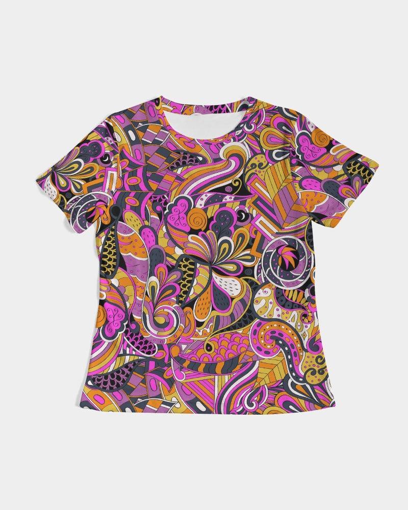 Ela Crew Neck Fitted Tee - Psychedelic Abstract Floral Print