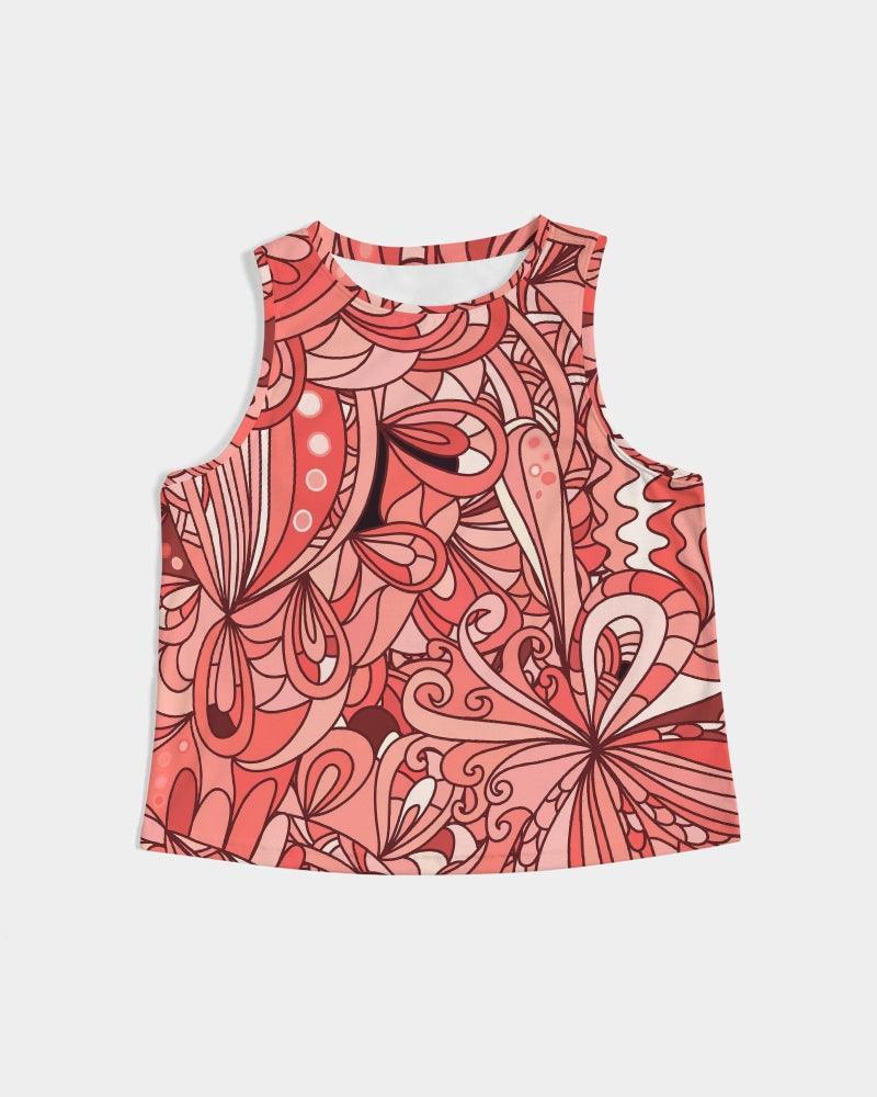 Citra Cropped Tank Top - Abstract Floral Print Pink Red