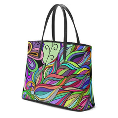 Eranas Large Leather Tote - Abstract Floral Multicolor