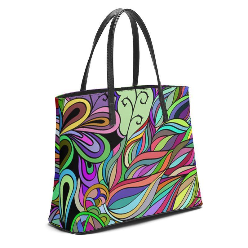 Eranas Large Leather Tote - Abstract Floral Multicolor