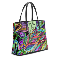 Eranas Large Leather Tote - Abstract Floral Multicolor