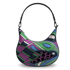 Nela Textured Leather Curve Hobo Bag - Abstract Kaleidoscope Print