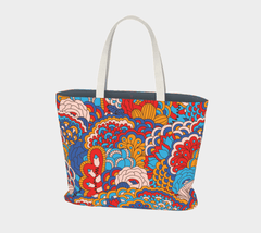 Opula Large Market Tote - Red & Blue Flower Power Retro