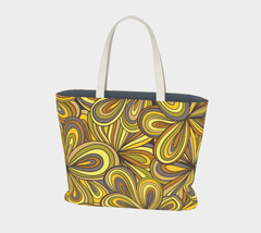 Mimosa Large Market Tote - Green Wild Retro Flowers