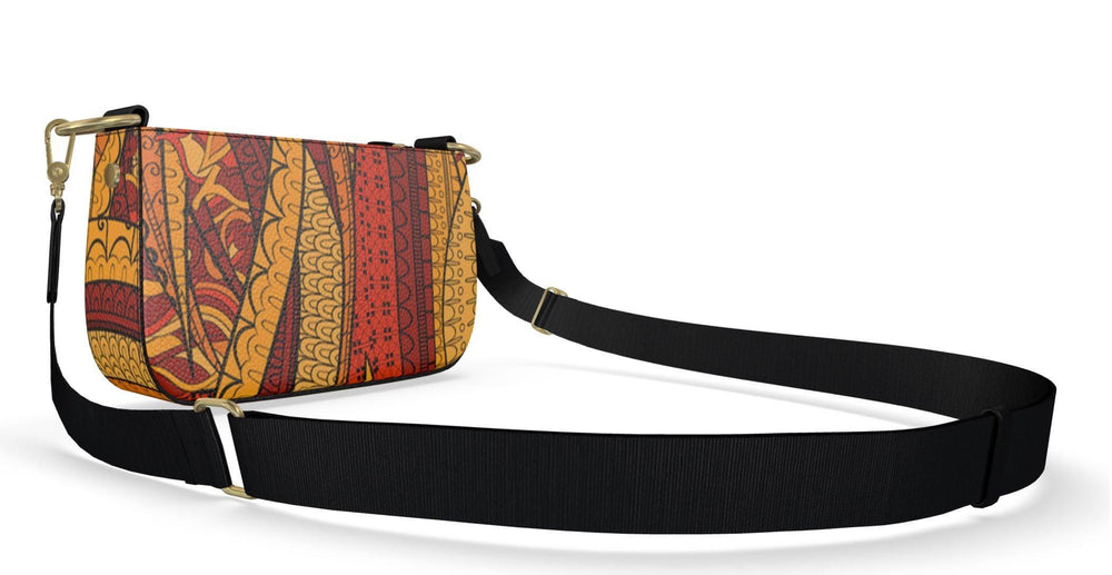 Ame Small Leather Box Hand Bag | Shoulder Bag - Zip Closure - Abstract Orange Print