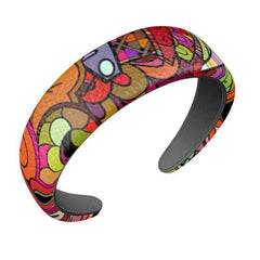 Betsu Textured Leather Headband -Large - Abstract Retro Multicolor Print