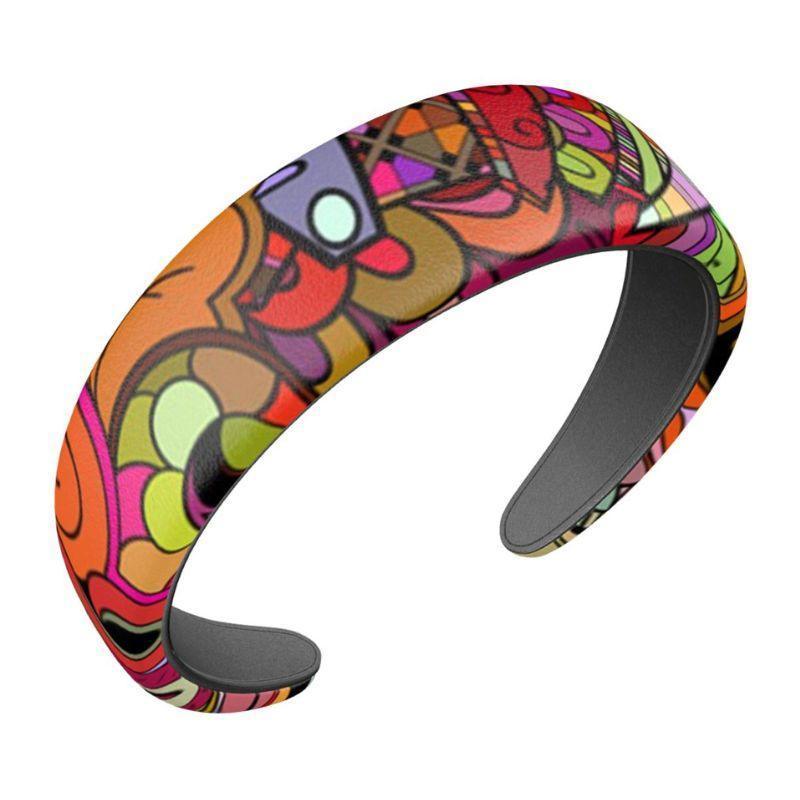 Betsu Leather Headband - Large - Abstract Retro Multicolor Print