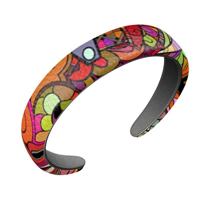 Betsu Leather Headband - Medium - Textured Calfskin Nappa Leather Abstract Retro Multicolor Print