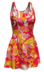 Decora Fit & Flare Tank Dress - Abstract Kaleidoscope Paisley Print - Retro Boho Print - Swirls Psychedelic Vibrant Bold Red Pink