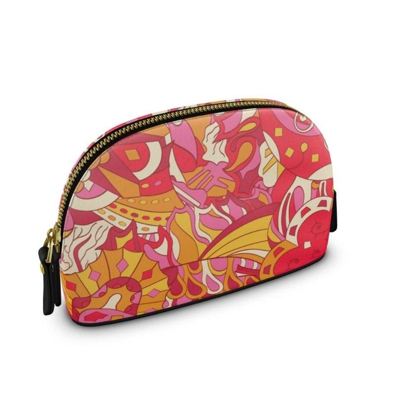 Logo Print Leather Cosmetic Pouch