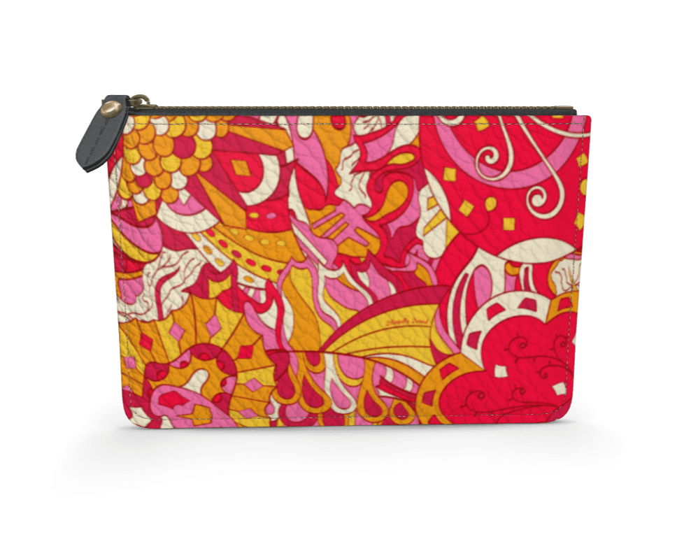 Decora Leather Pouch - Pink & Red Abstract Kaleidoscope Floral | Blissfully Brand