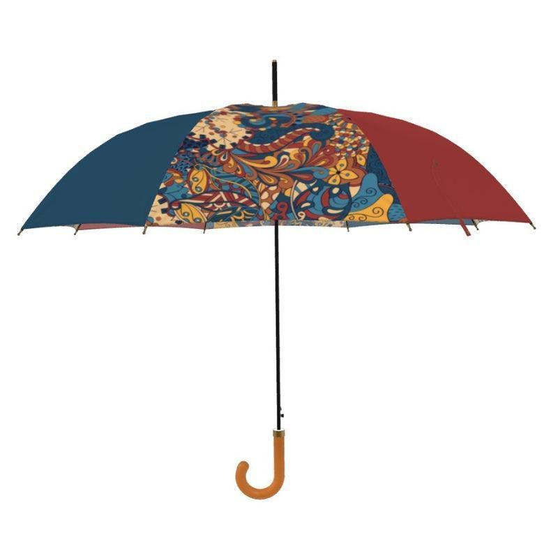 Kuri English Windproof Umbrella - Abstract Paisley Pattern Color Block - Wind Proof Water Proof - Retro - Boho - Unique - Kaleidoscope