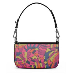 Lina Small Smooth Leather Box Hand Bag | Shoulder Bag - Zip Top - Abstract Multicolor Retro Psychedelic Vibrant All Over Print