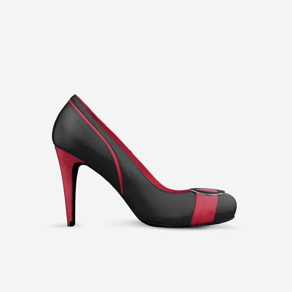 Quanta Stiletto Buckle Ornament High Heel Pump Women's Shoe - Black & Red Italian Leather - Made in Italy - Stripe - Red Heel - Color Block - Mod - Dark